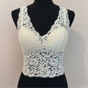 Ivory Lace Bralette Crop Top M Boho Floral Stretch Cami NWT